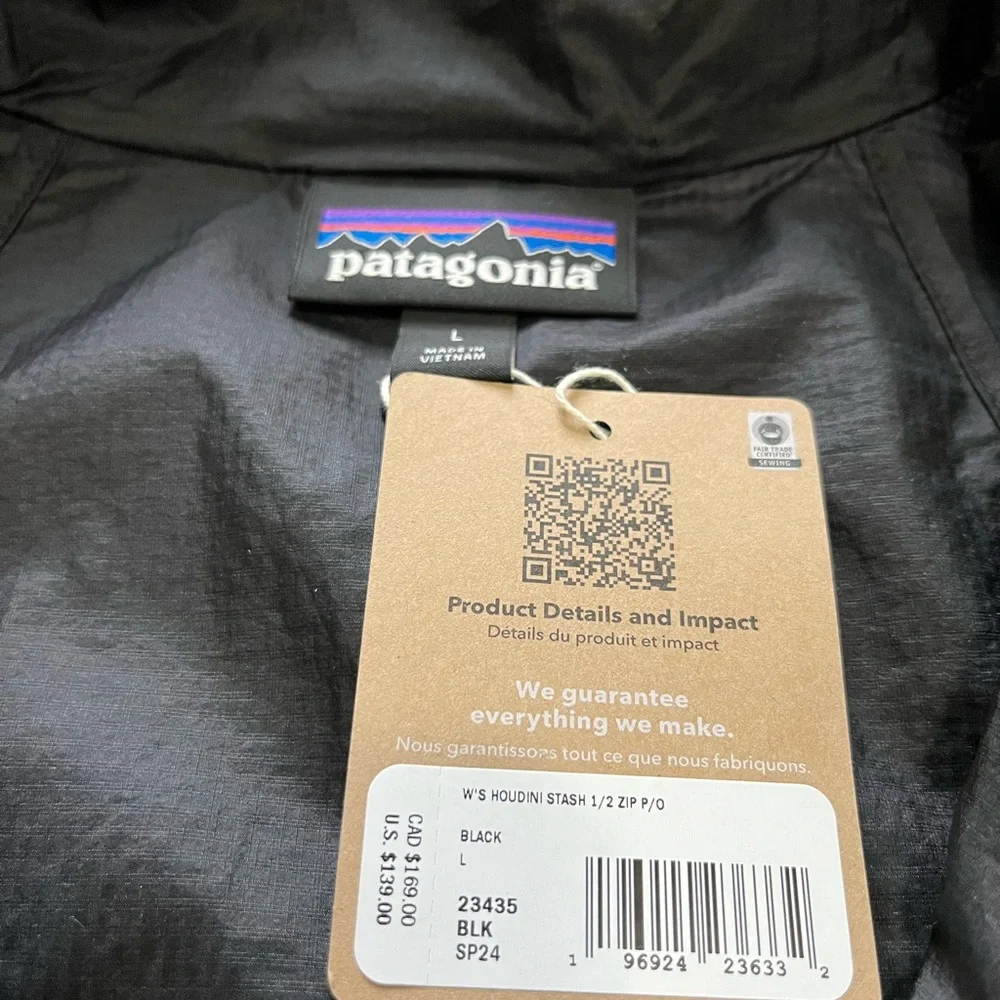 New Patagonia Houdini Stash 1/2 Zip Pullover Jacket Black Windbreaker Womens - Picture 7 of 10